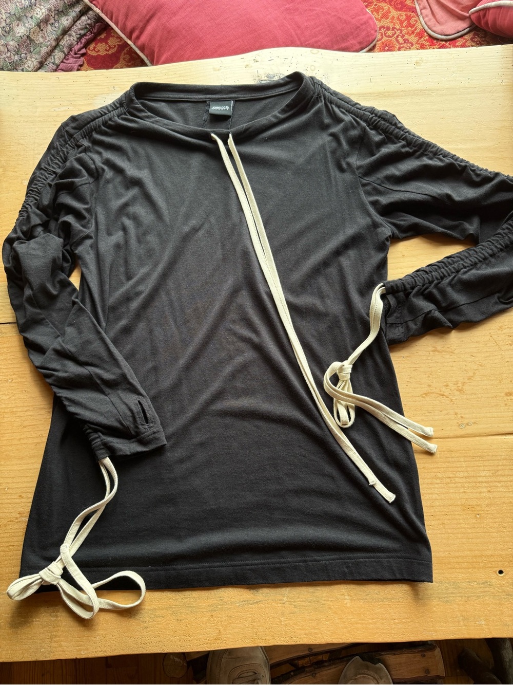 Jonny Cota Long-Sleeve Black Drawstring Detail Top Bamboo / Cotton Blend